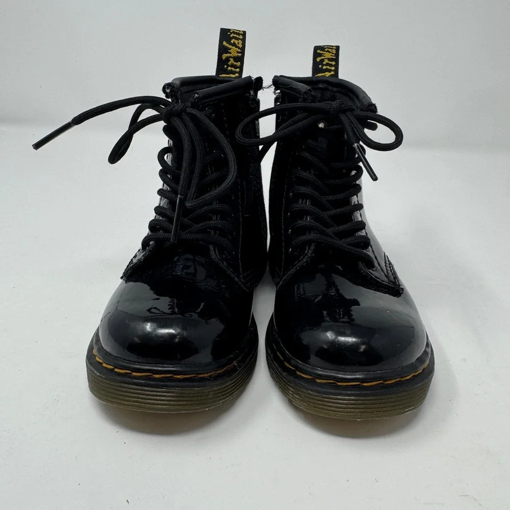 Kids Dr Martens‎ 1460 T Black Patent Leather Combat Boots Side Zip Size 8 US